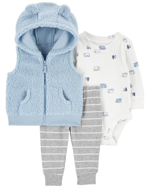 3-Piece Blue Animal Hood Vest Set