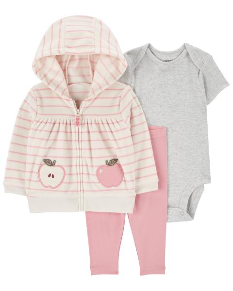 Apple Pink 3-Piece Fleece Cardigan Set