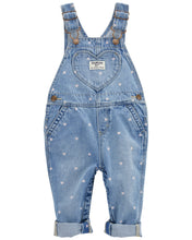 Cargar imagen en el visor de la galería, Heart-Print Knit Denim Overalls - Blue
