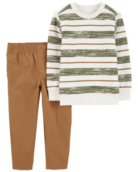 2-Piece Striped French Terry Tee & Pull-On Canvas Pant Set