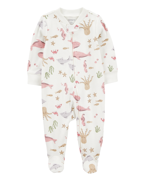 Aquatic Animals 2-Way Zip Cotton Sleep & Play Pajamas
