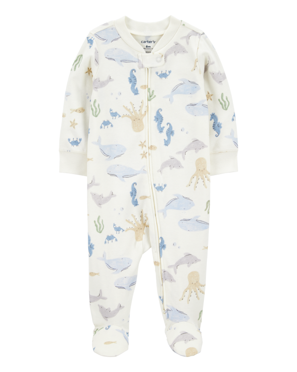 Aquatic Animals 2-Way Zip Cotton Sleep & Play Pajamas