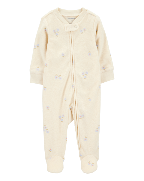 Floral Print Zip-Up Terry Sleep & Play Pajamas