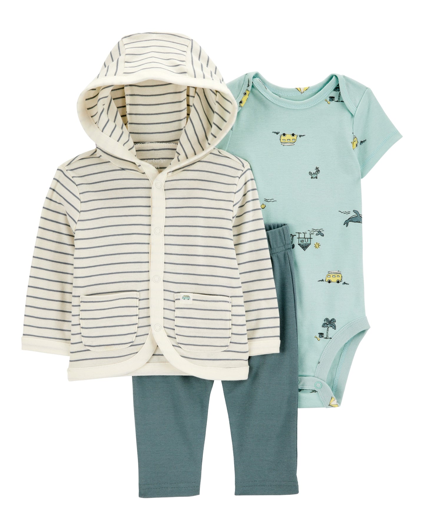 3-Piece Striped Hooded Pant Set