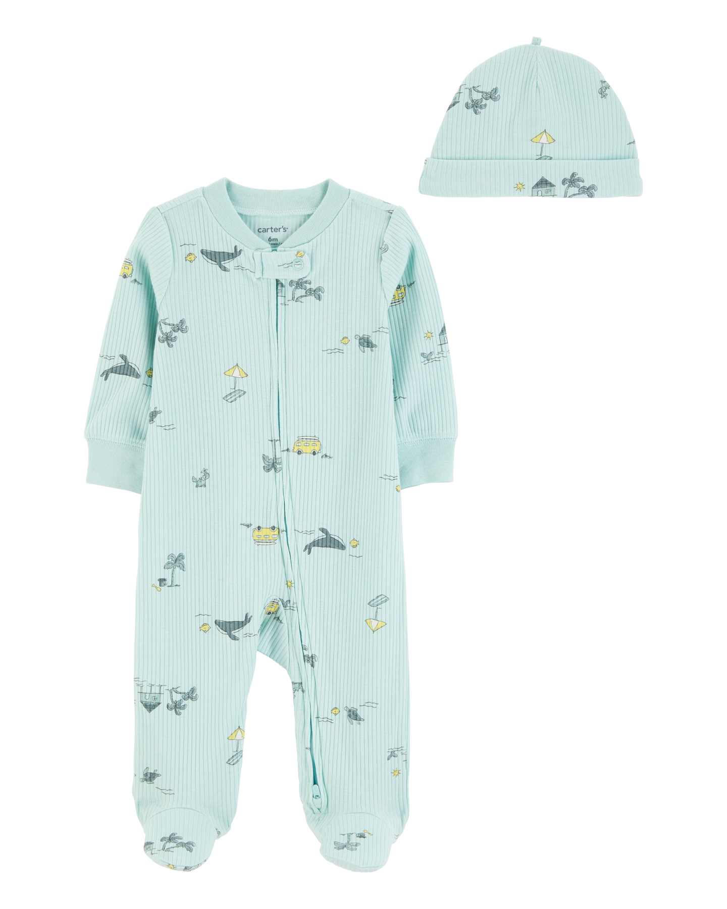 2-Piece Beach 2-Way Zip Sleep & Play Pajamas