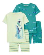 Cargar imagen en el visor de la galería, Shark Print Snug Fit Cotton 4-Piece Pajamas
