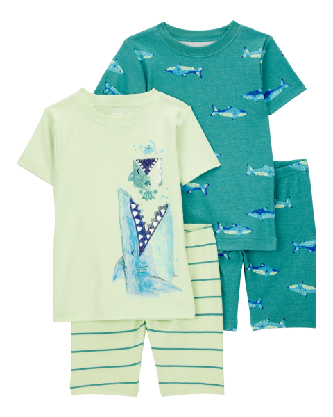Shark Print Snug Fit Cotton 4-Piece Pajamas