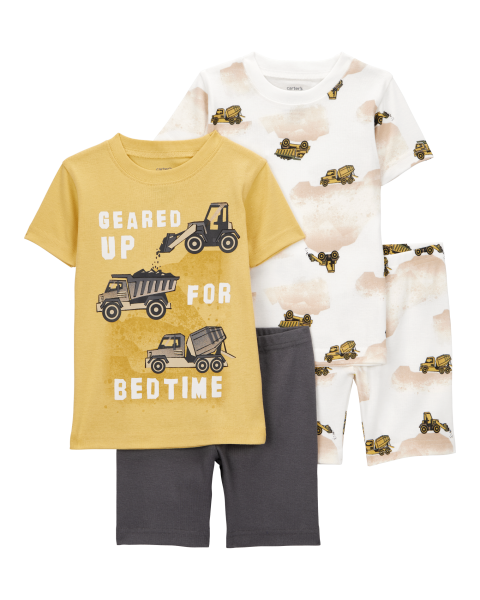 Construction Print Snug Fit Cotton 4-Piece Pajamas
