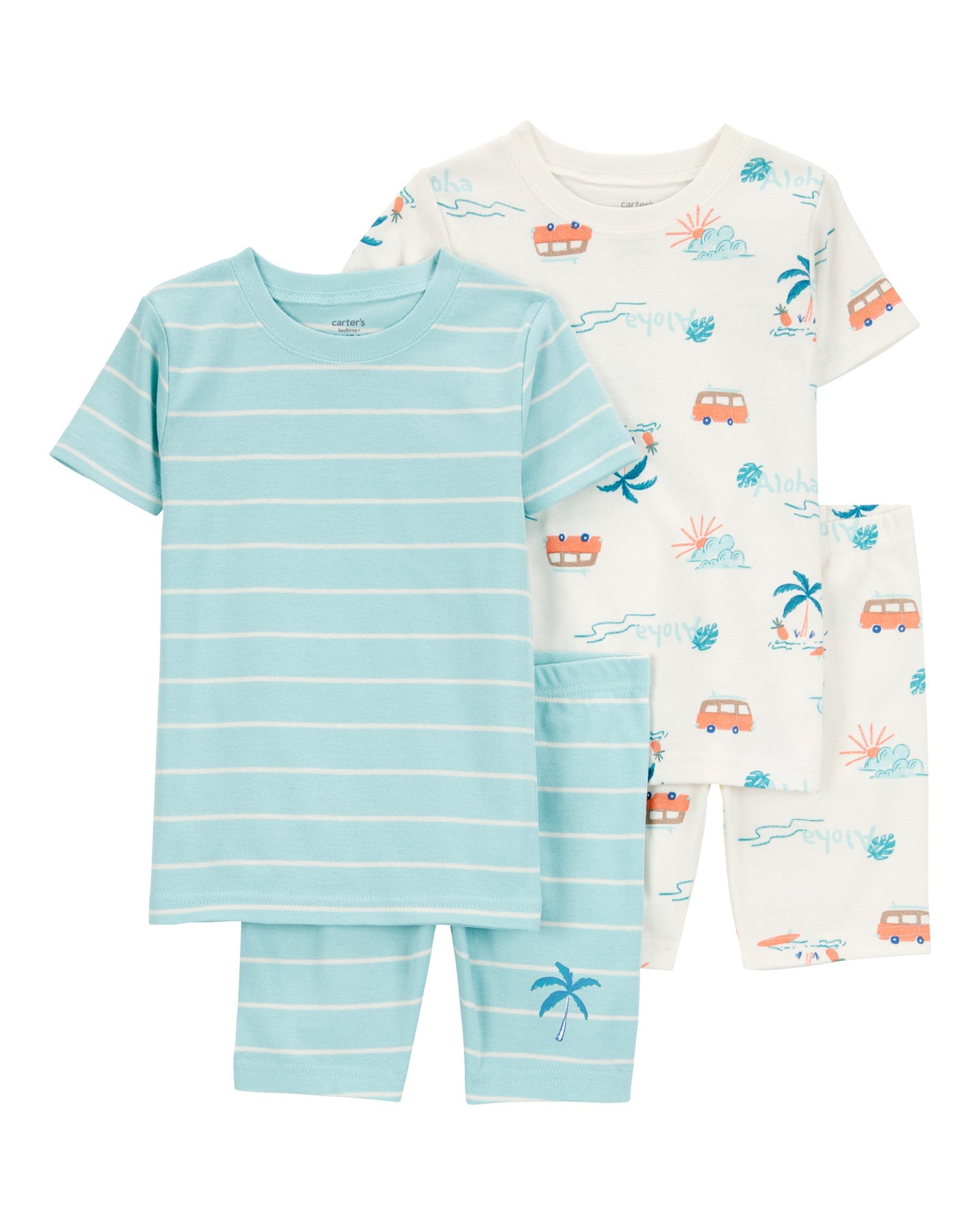 Palm Tree Print Snug Fit 4-Piece Pajamas