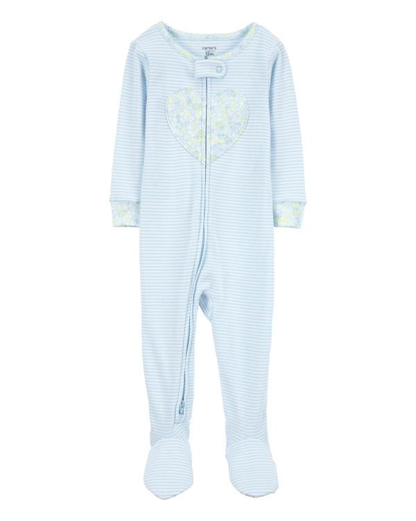 1-Piece Heart Cotton Footie Pajamas