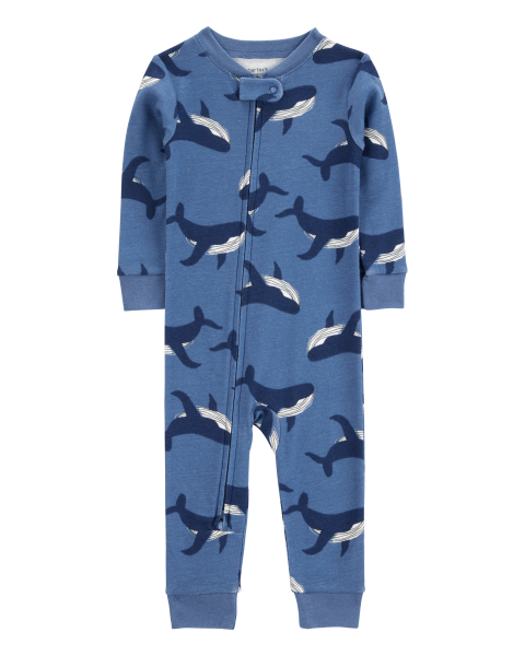 Whale Print Snug Fit Cotton 1-Piece Pajamas