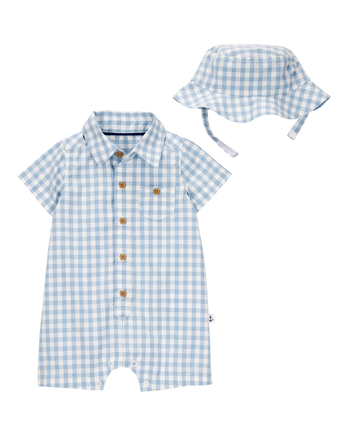 2-Piece Gingham Romper & Hat Set