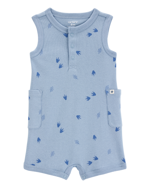 Dinosaur Cotton Romper - Blue