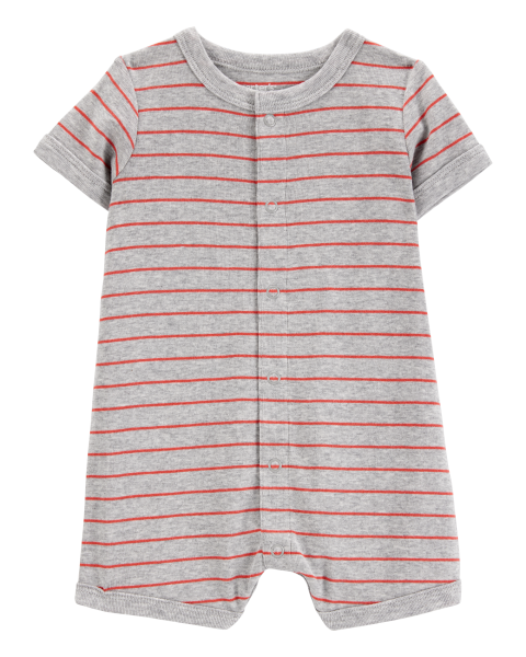 Crab Striped Cotton Blend Short-Sleeve Romper