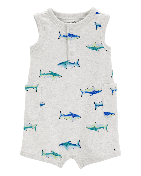 Fish Cotton Blend Romper - Gray
