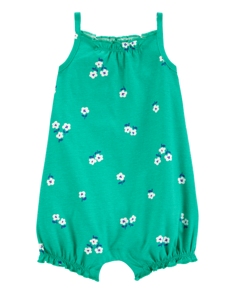 Floral Cotton Romper - Green