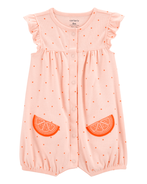 Cotton Short-Sleeve Romper - Orange