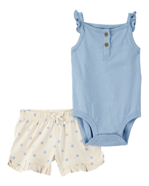 2-Piece Tank Bodysuit & Shell Print Pull-On Short Set