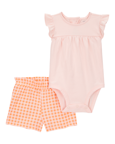 2-Piece Gingham Bodysuit & Short Set