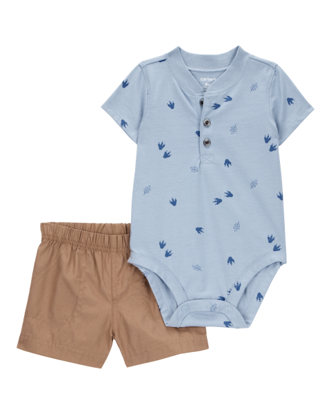 2-Piece Dinosaur Footprint Bodysuit Pant Set