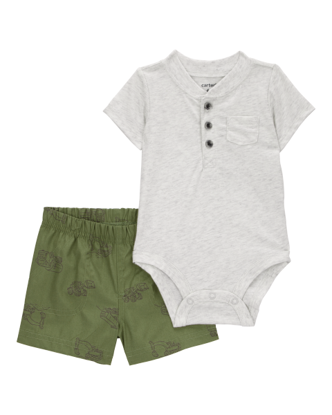 2-Piece Henley Bodysuit & Short Set