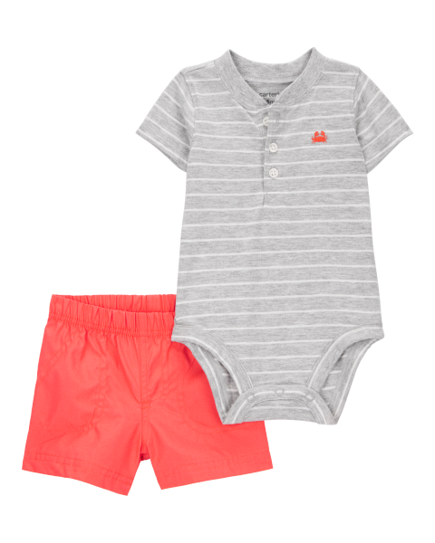 2-Piece Striped Bodysuit & Pull-On Short Set
