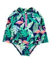 Cargar imagen en el visor de la galería, 1-Piece Tropical Flamingo Rashguard
