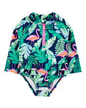 Cargar imagen en el visor de la galería, 1-Piece Tropical Flamingo Rashguard
