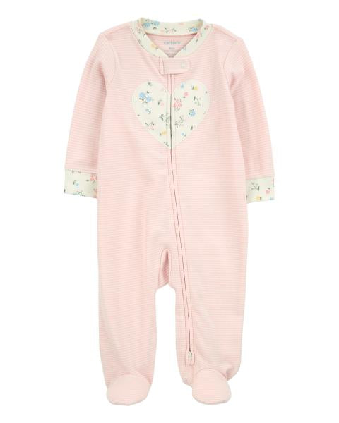 Striped Heart 2-Way Zip Cotton Sleep & Play Pajamas