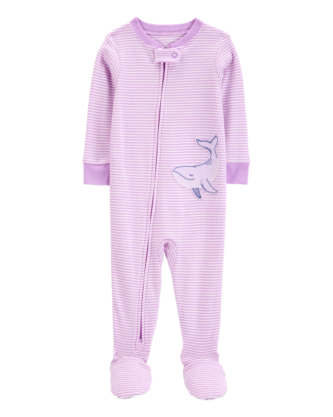 1-Piece Whale Print 100% Snug Fit Cotton Footie Pajamas