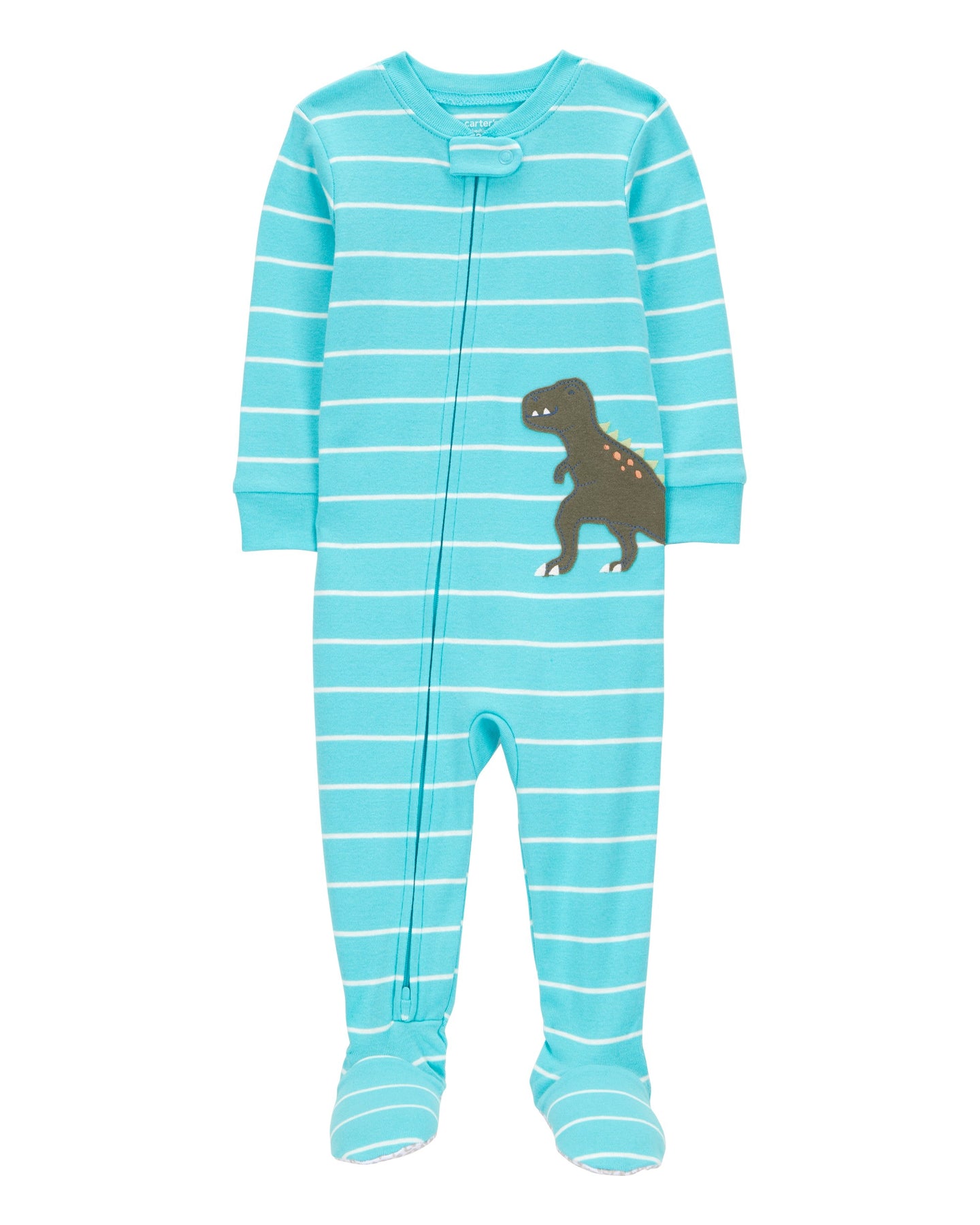 1-Piece Striped Dinosaur Print 100% Snug Fit Cotton Footie Pajamas