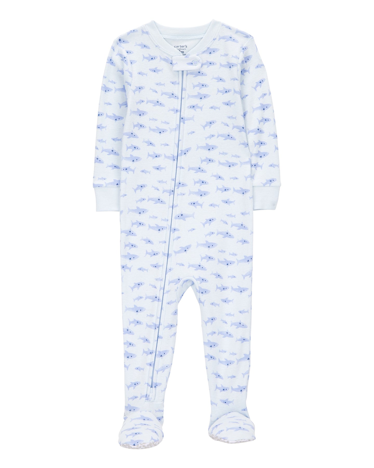 1-Piece Shark Print 100% Snug Fit Cotton Footie Pajamas
