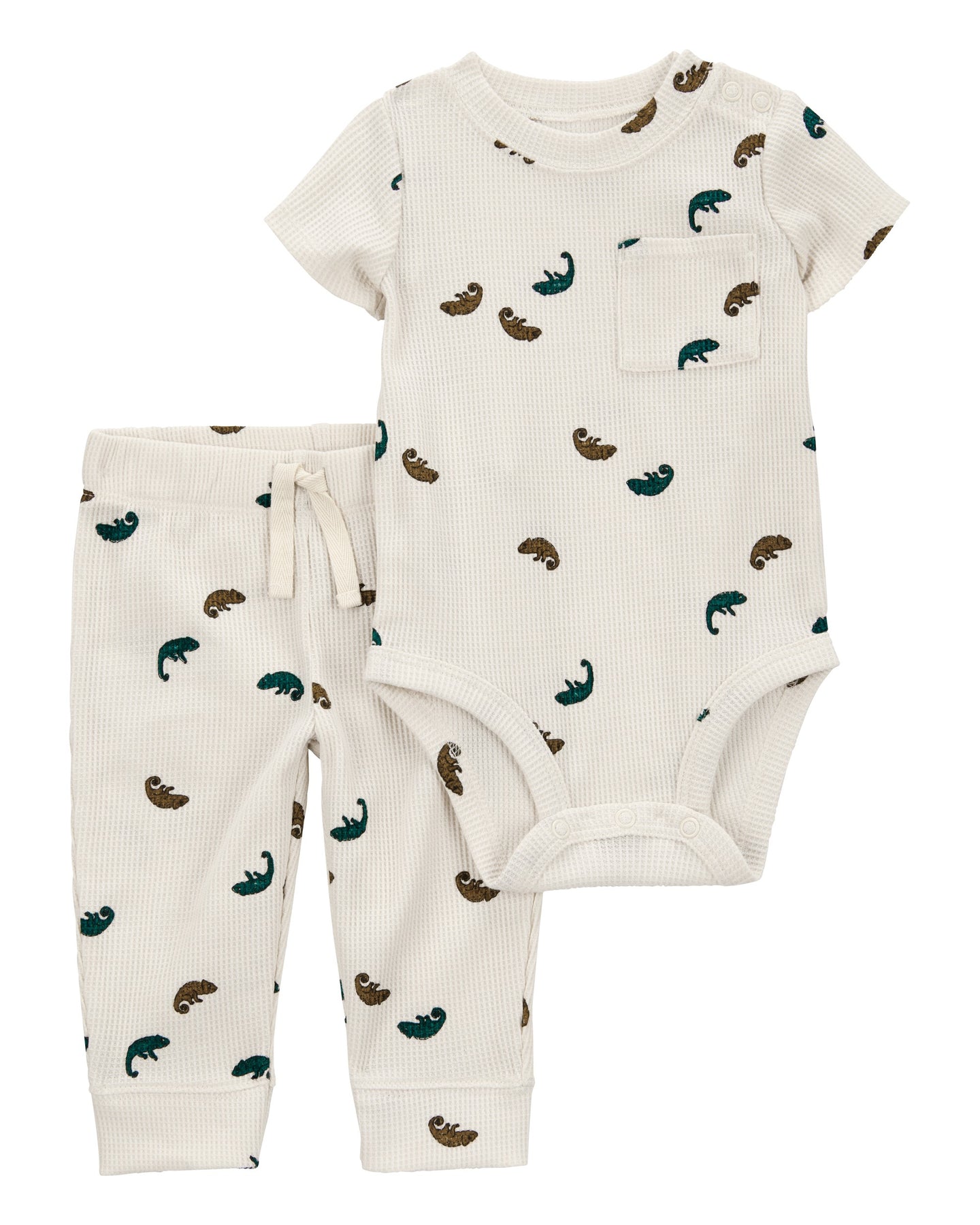 2-Piece Waffle Knit Bodysuit Pant Set - Ivory
