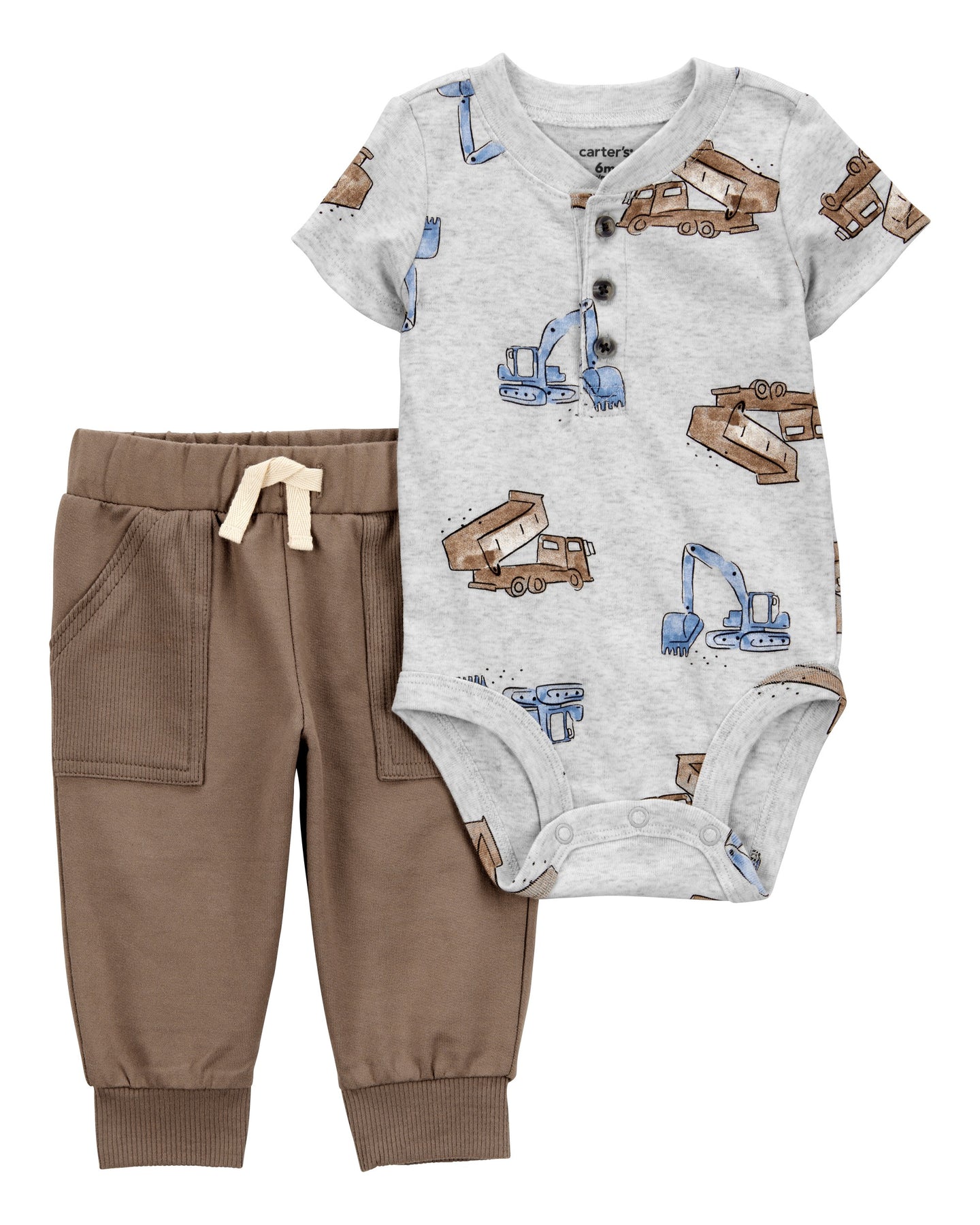2-Piece Construction Print Henley Bodysuit Pant Set