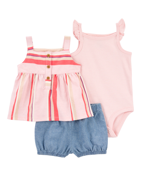 3-Piece Pink Stripe Outfit Set