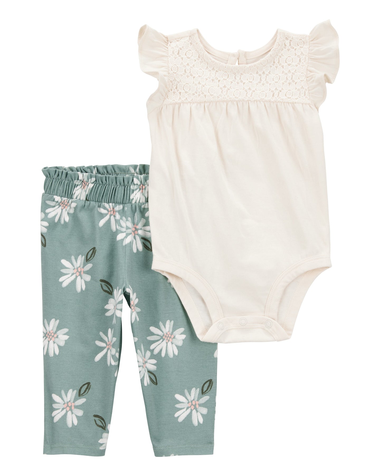 2-Piece Floral Short-Sleeve Bodysuit Pant Set