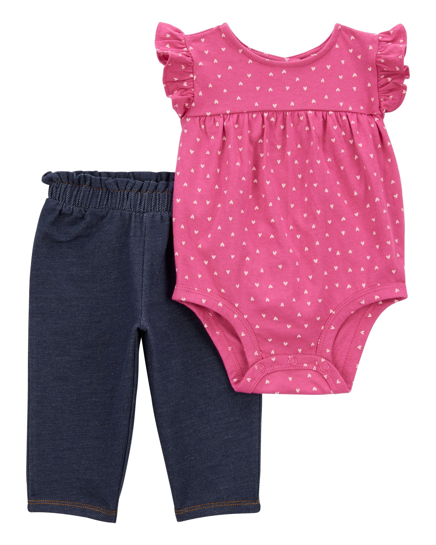 2-Piece Heart Flutter-Sleeve Bodysuit Pant Set