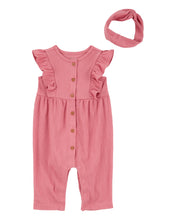 Cargar imagen en el visor de la galería, 2-Piece Jumpsuit &amp; Headwrap Set - Pink
