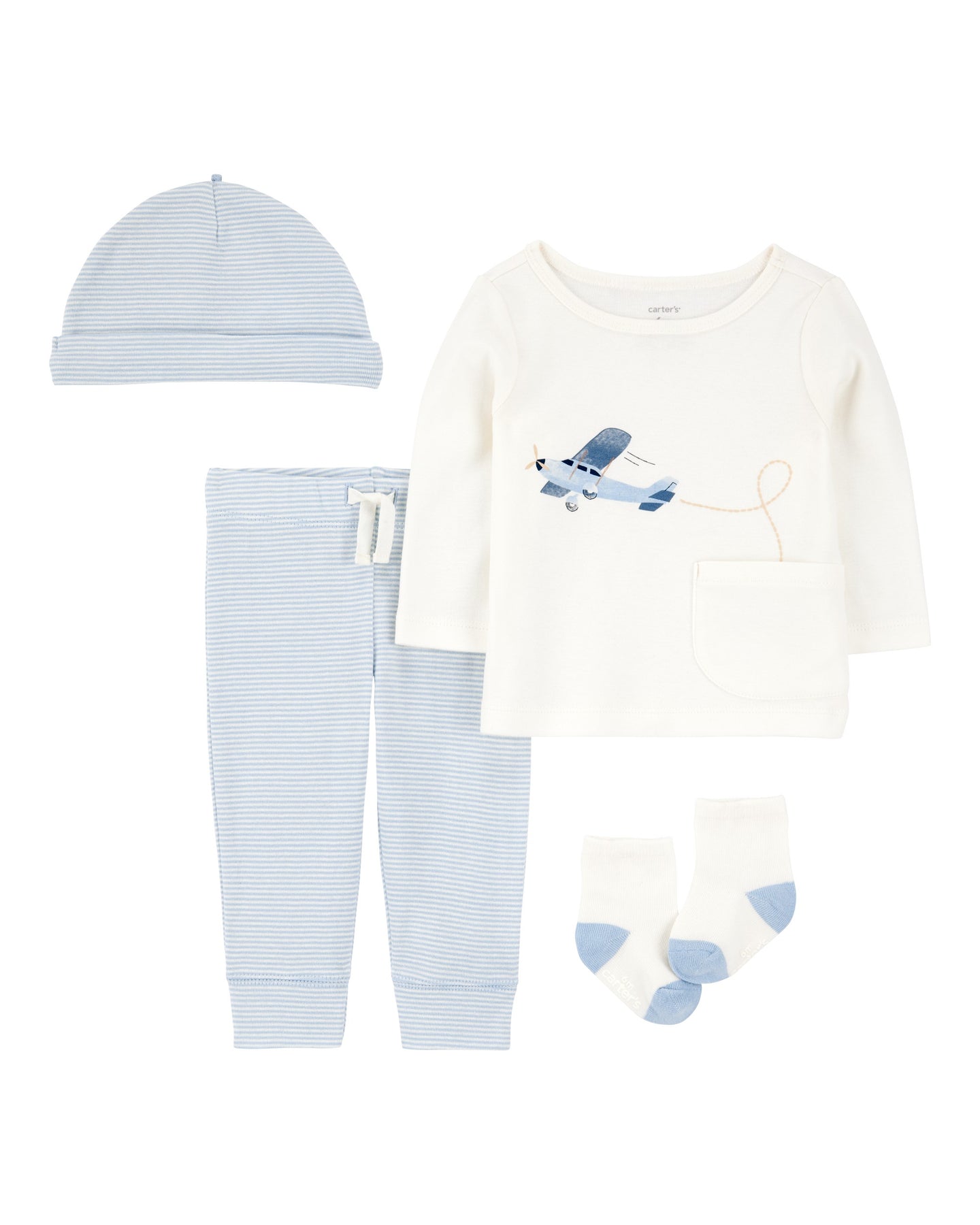 4-Piece Airplane Print Outfit Set - Blue