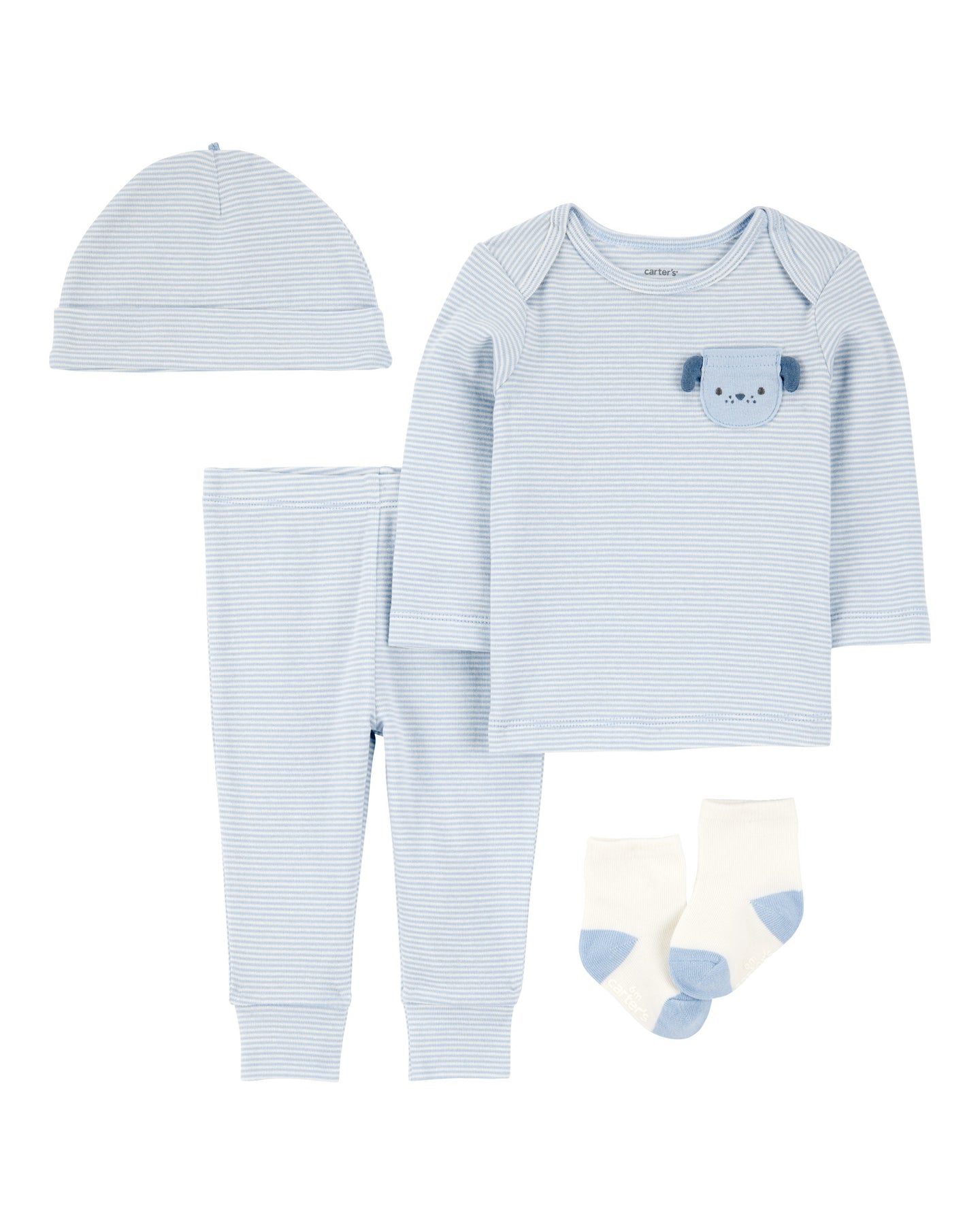 4-Piece Puppy Print Outfit Set - Blue
