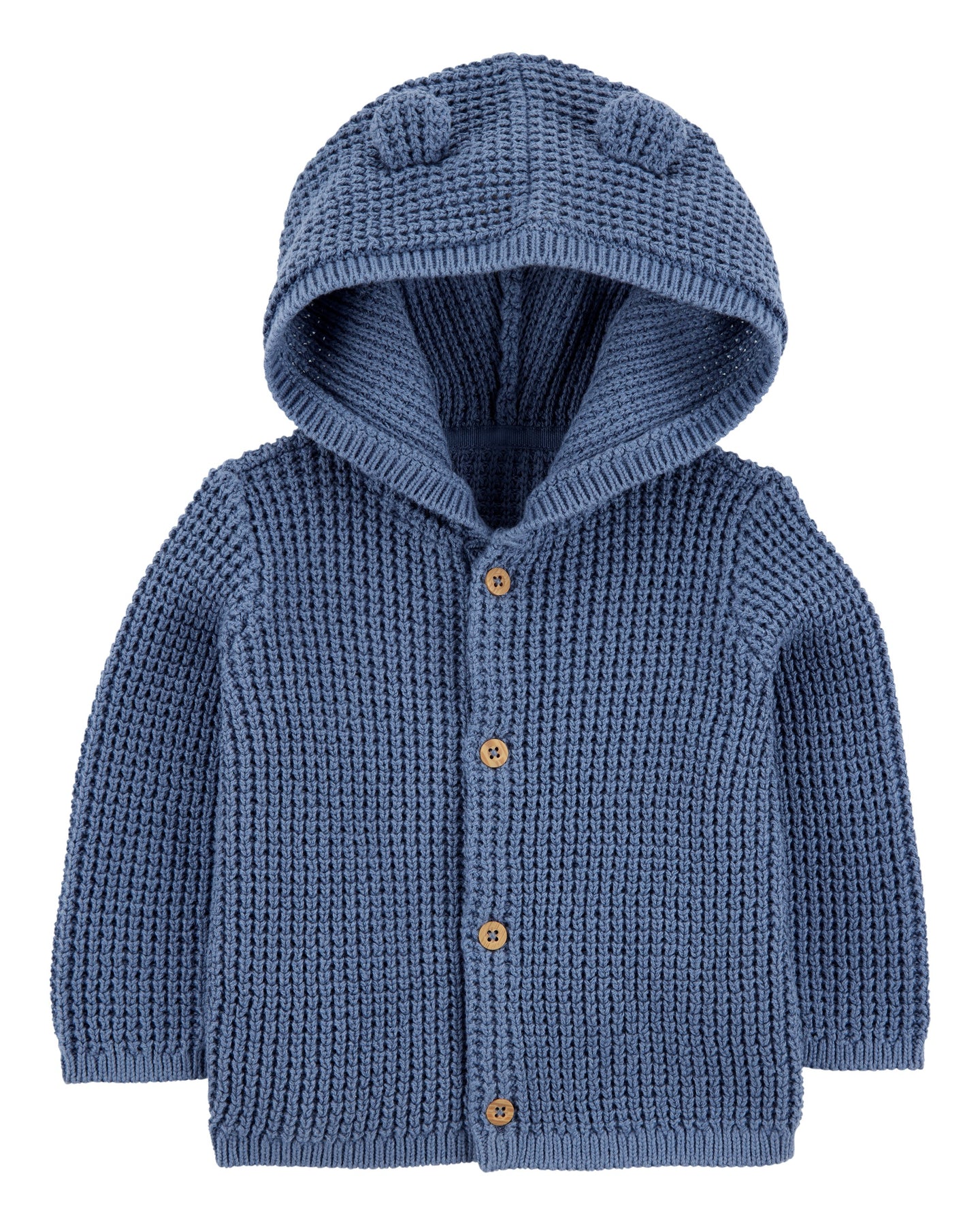 Hooded Waffle Knit Cardigan - Navy Blue