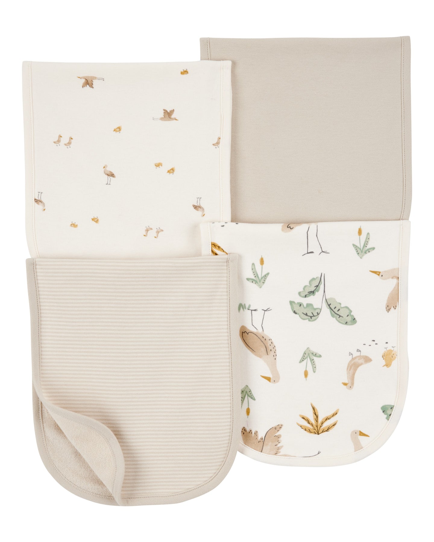 4-Pack Burp Cloths - Ivory/Brown
