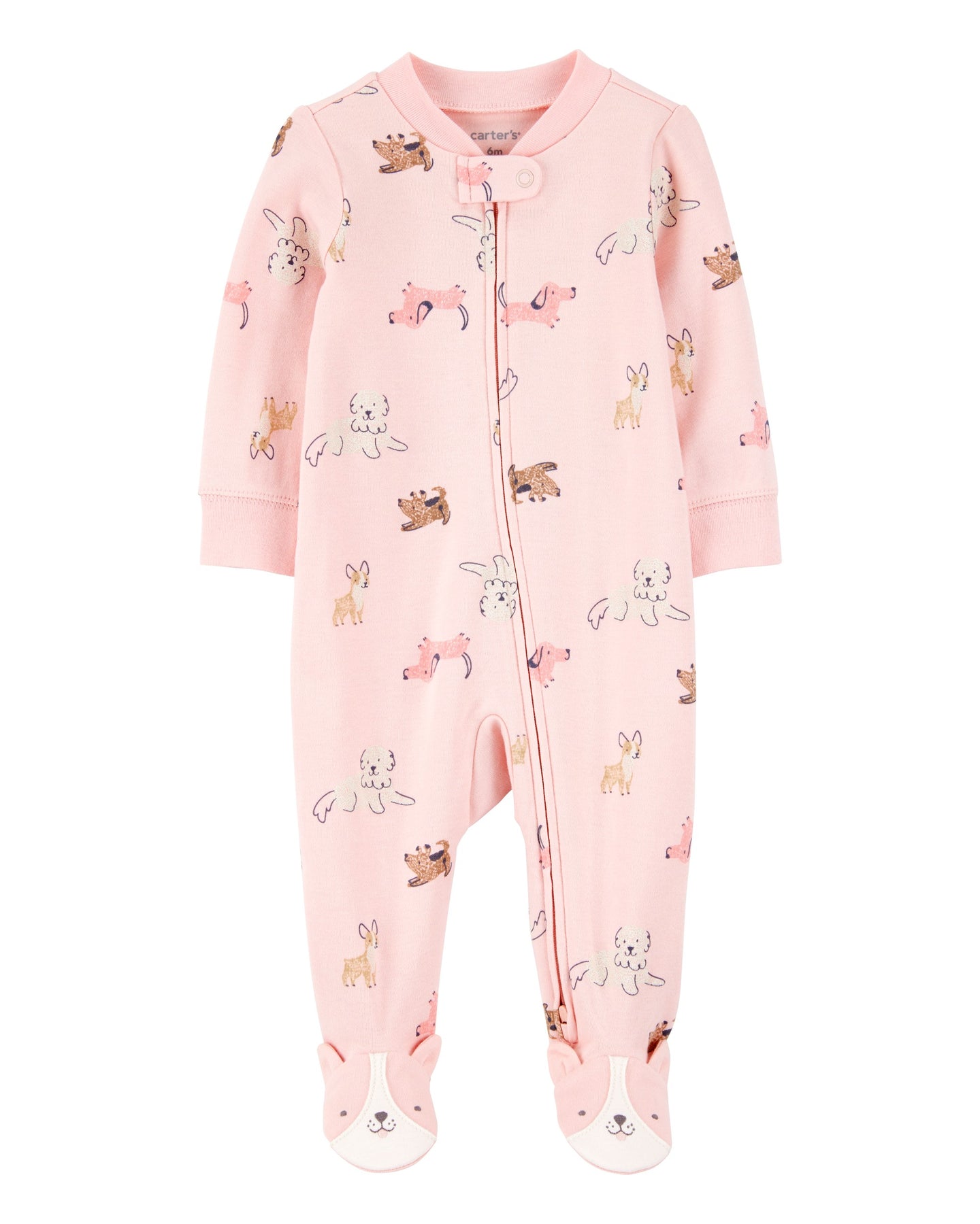Dog Print 2-Way Zip Cotton Sleep & Play Pajamas - Pink
