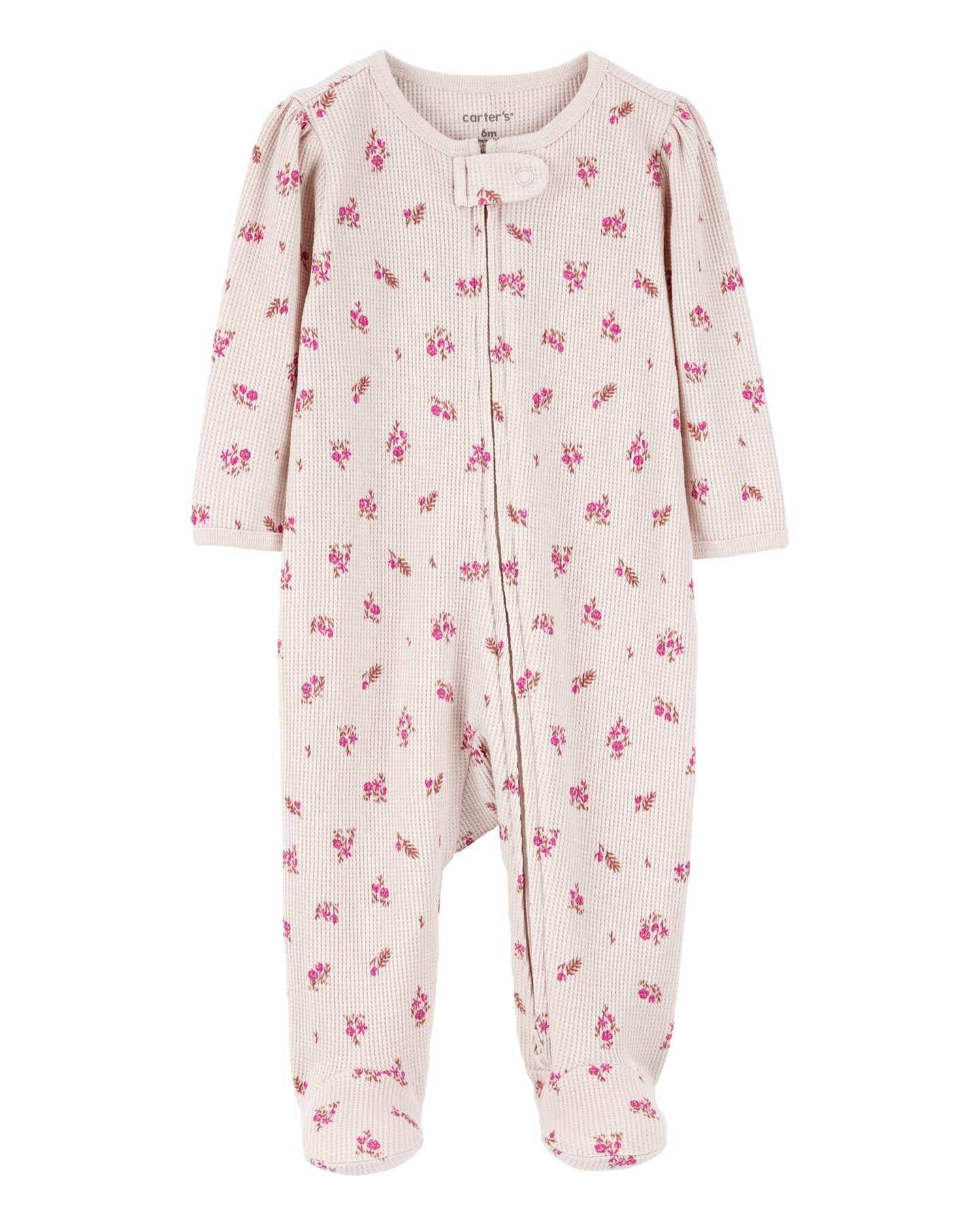Floral 2-Way Zip Thermal Sleep & Play Pajamas - Khaki