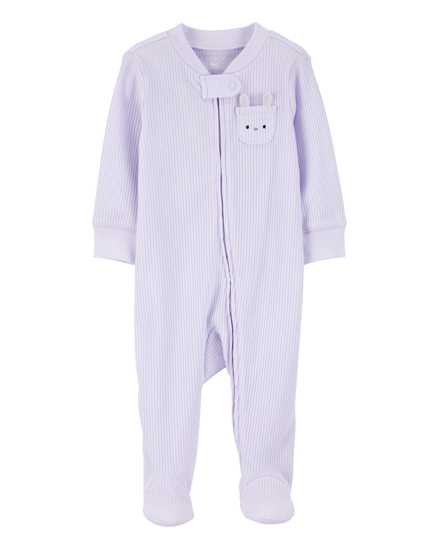 Bunny 2-Way Zip Ribbed Sleep & Play Pajamas - Purple