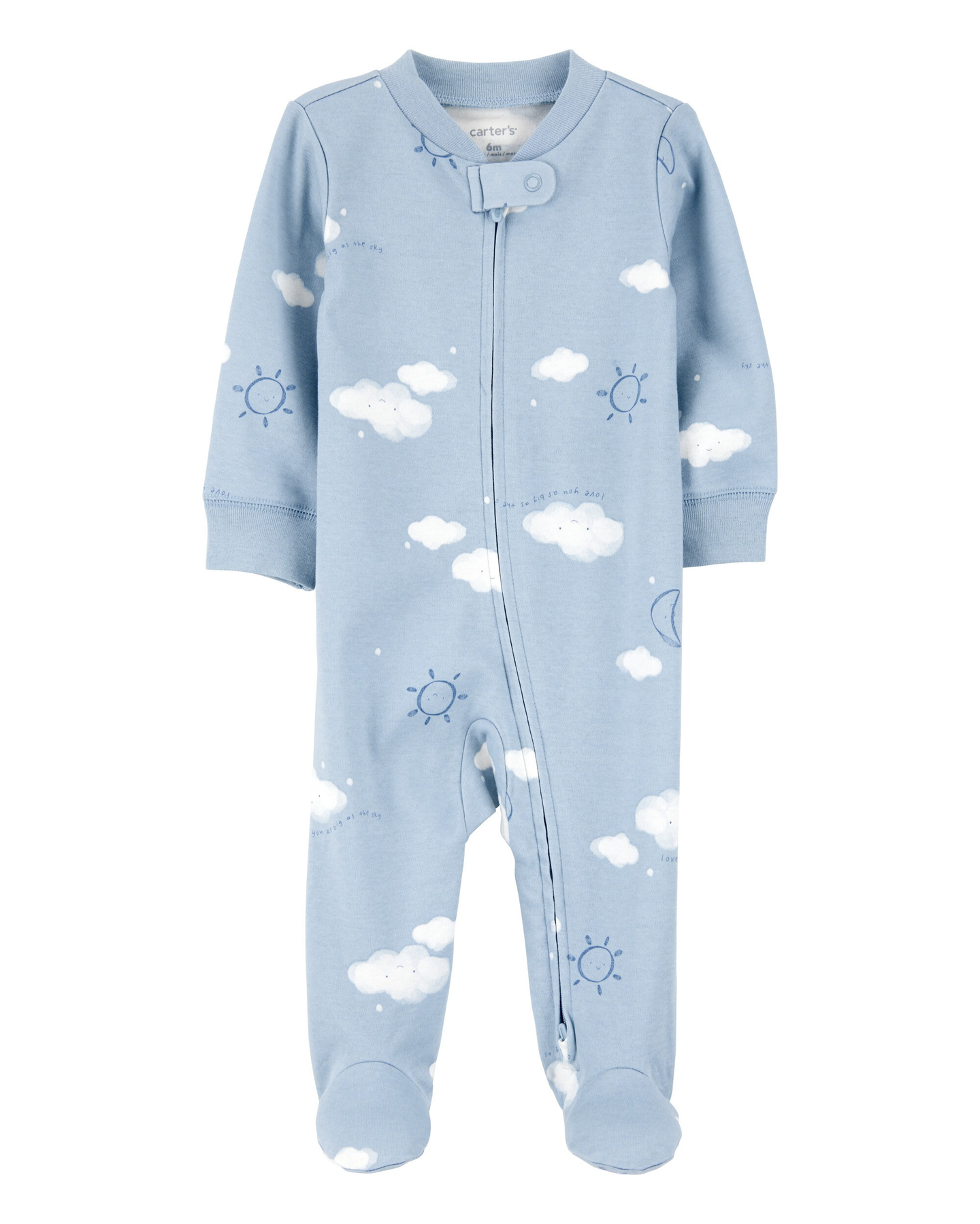 Cloud Print 2-Way Zip Cotton Sleep & Play Pajamas - Blue