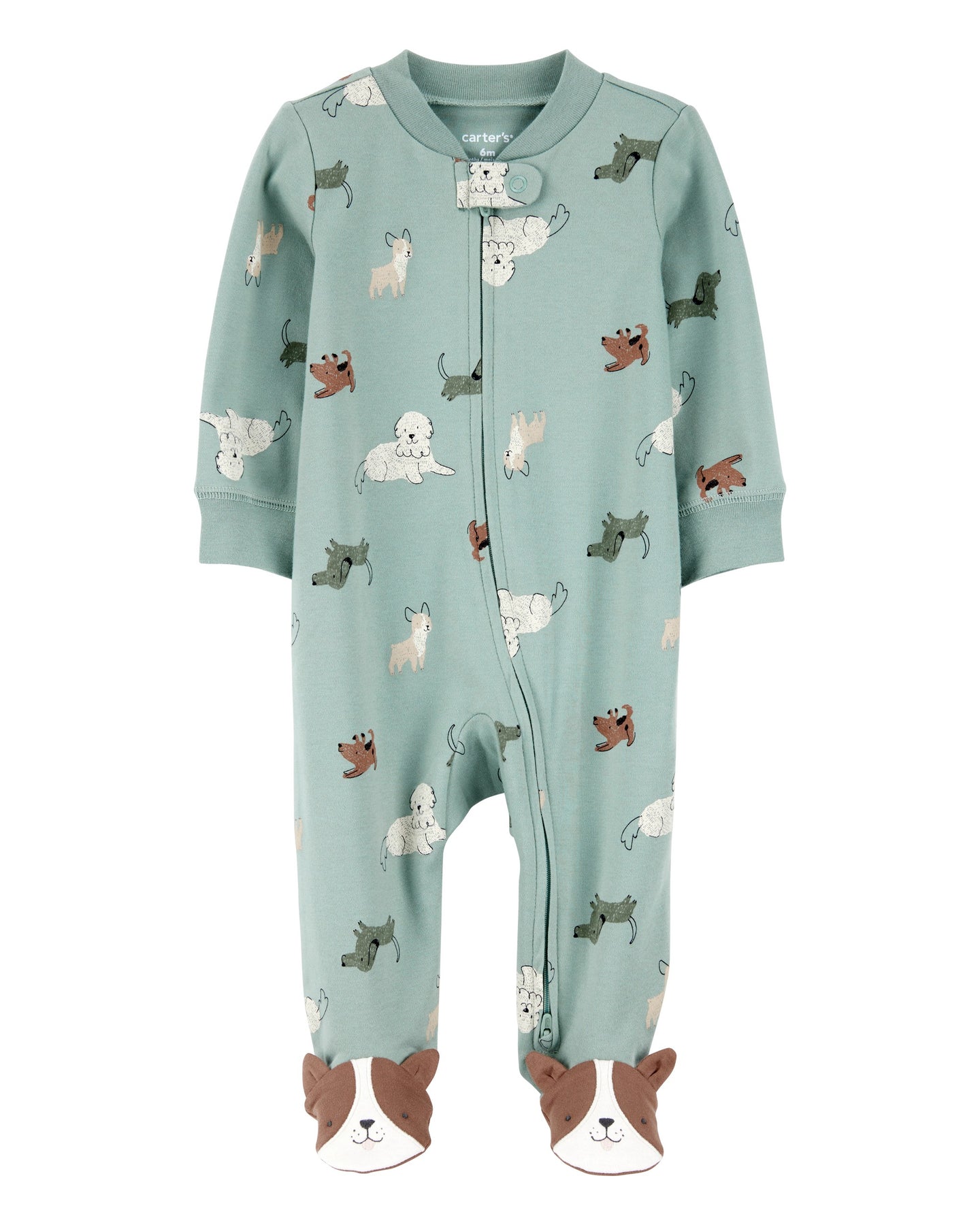 Dog Print 2-Way Zip Cotton Sleep & Play Pajamas - Green