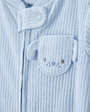 Cargar imagen en el visor de la galería, Dog Pocket 2-Way Zip Ribbed Sleep &amp; Play Pajamas - Blue
