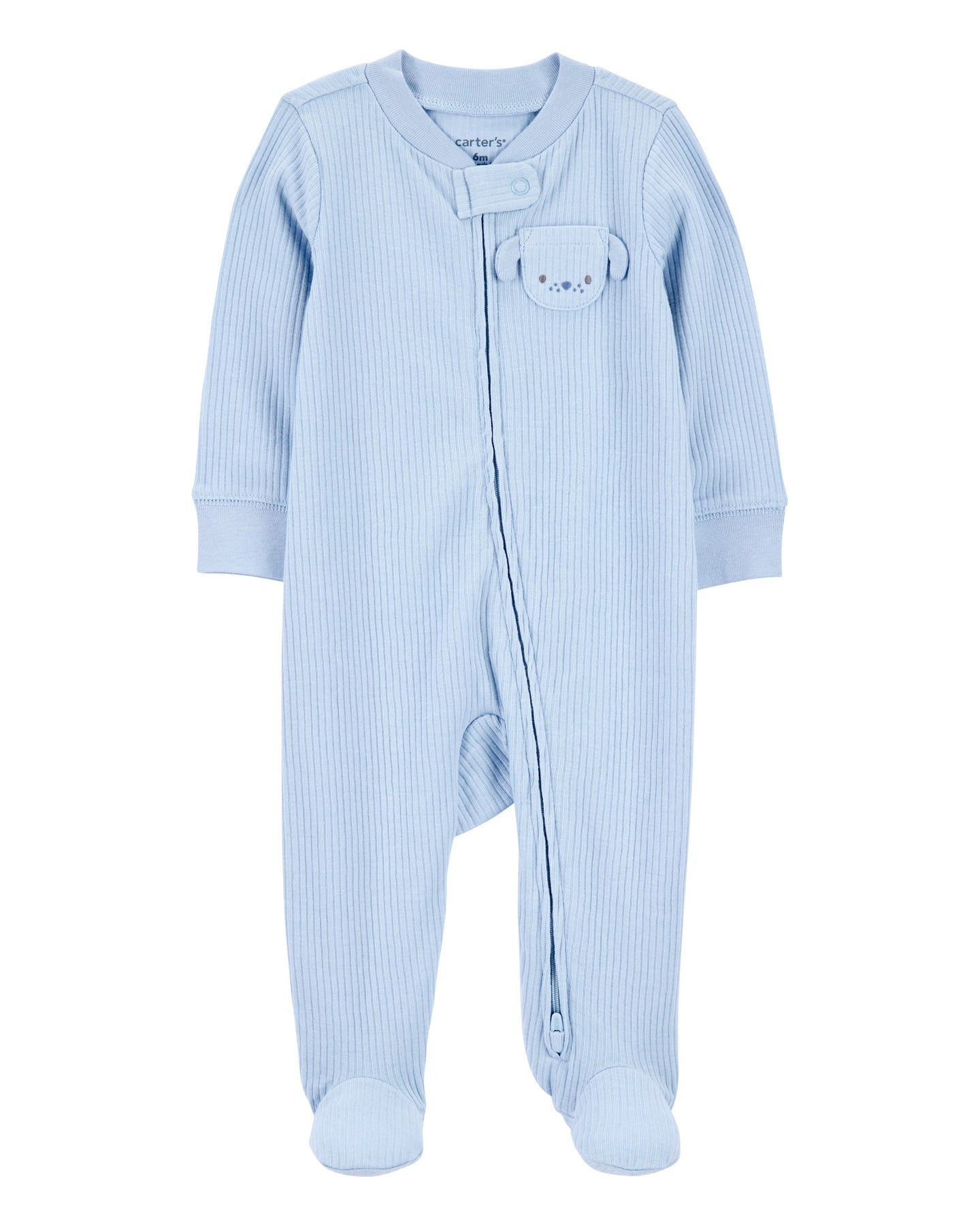 Dog Pocket 2-Way Zip Ribbed Sleep & Play Pajamas - Blue