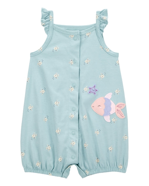 Blue 1-Piece Star Print Romper